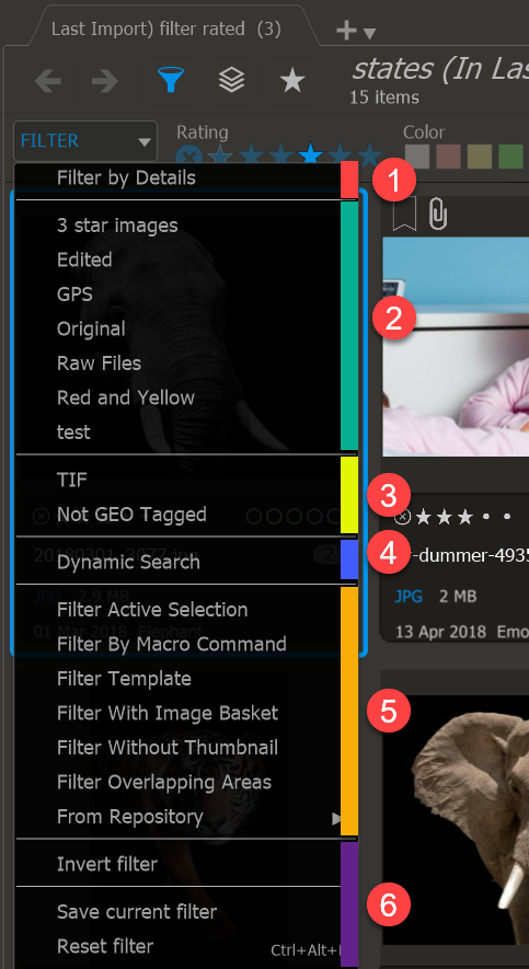 Photo Supreme screen for The FILTER button dropdown