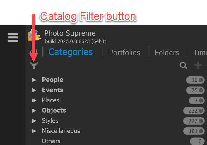 Photo Supreme screen for Catalog Filtering