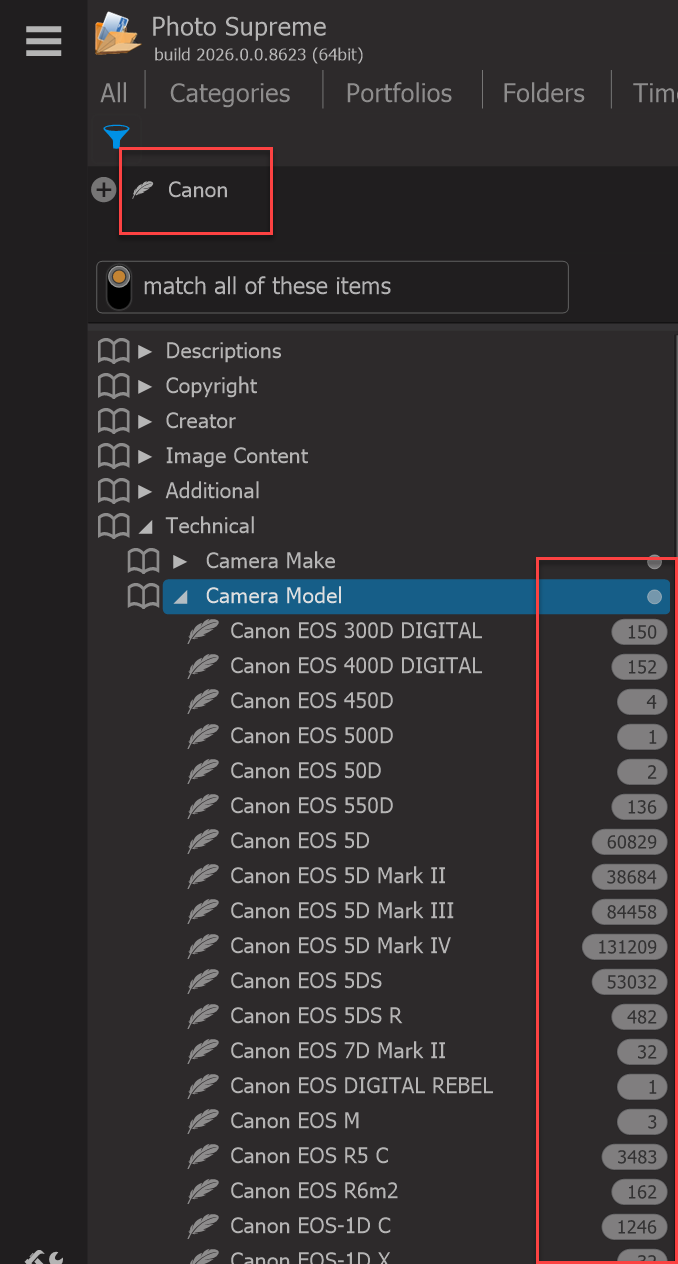 Photo Supreme screen for Catalog Filtering