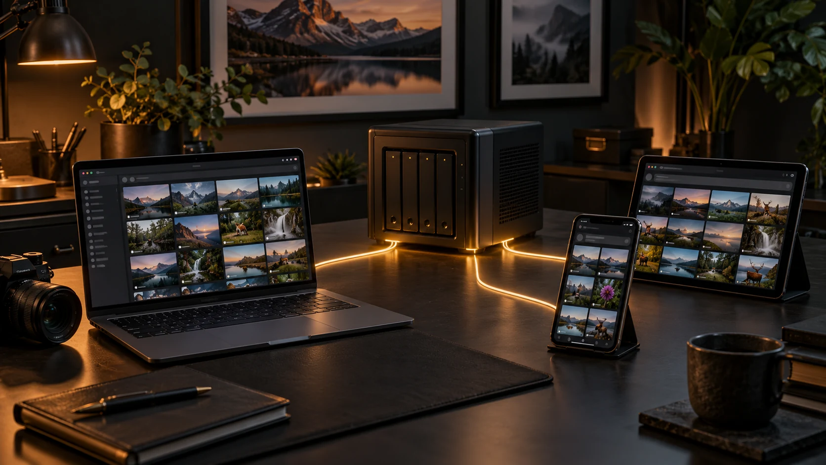 Photo archive server connected to browser-based photo galleries