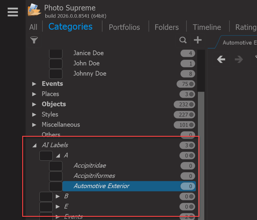 Photo Supreme screen for Labeling with Google Vision AI
