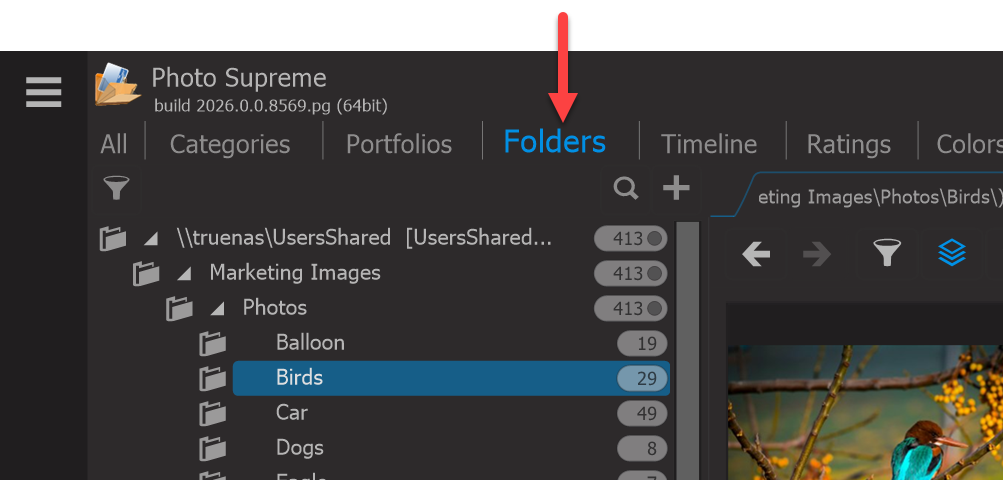 Photo Supreme screen for Folder Management