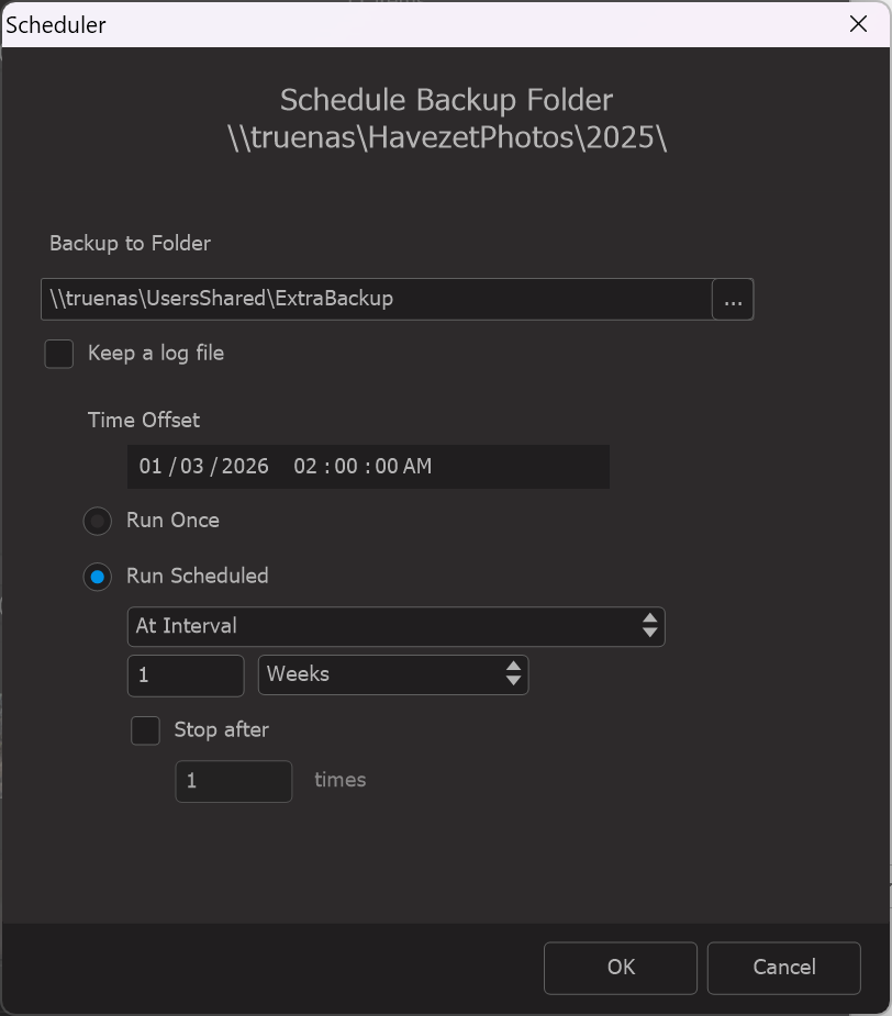 Photo Supreme screen for Schedule Folder Backup
