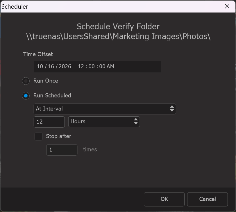 Photo Supreme screen for Schedule Folder Verification