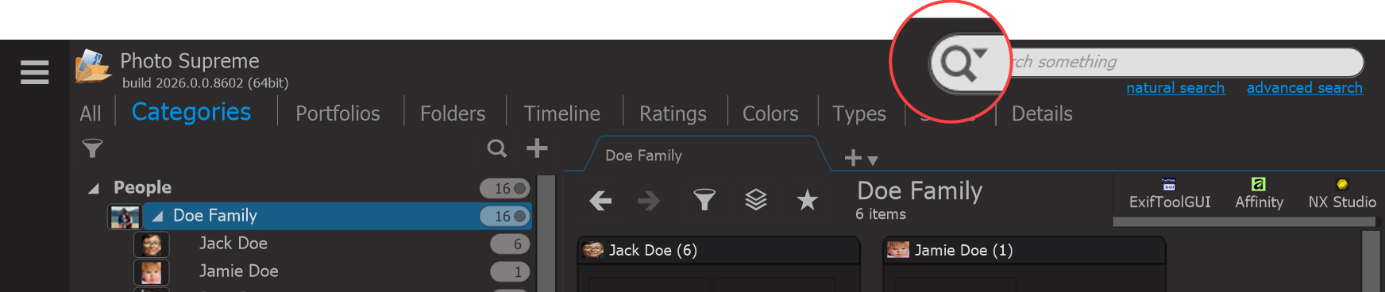Photo Supreme screen for Simple Searches