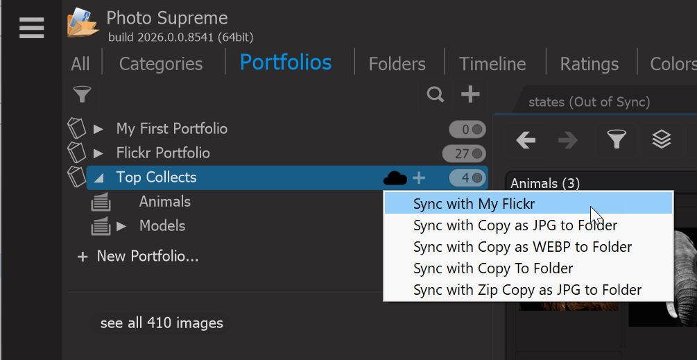 Photo Supreme screen for Synchronizing a Portfolio